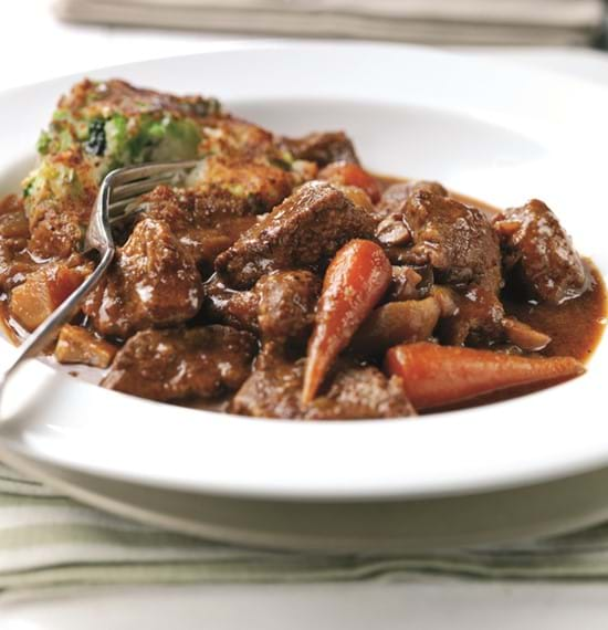 Beef Ale and Turnip Stew with Bubble and Squeak Cakes